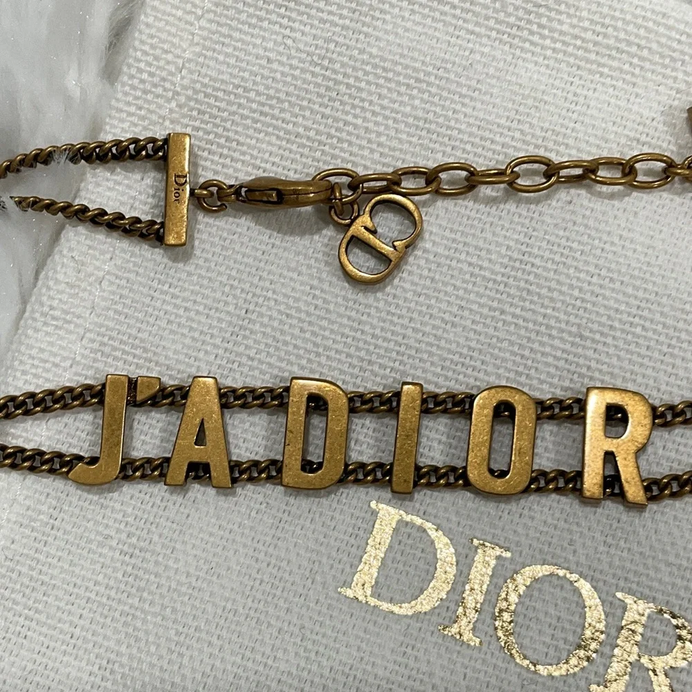 Dior Gold J'ADIOR Letter Double Chain Choker - Picture 2 of 7